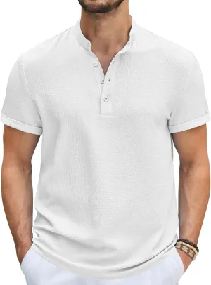 COOFANDY Men's Casual Henley Tee Shirt Band Collar Short Sleeve Summer Beach Hippie T Shirts