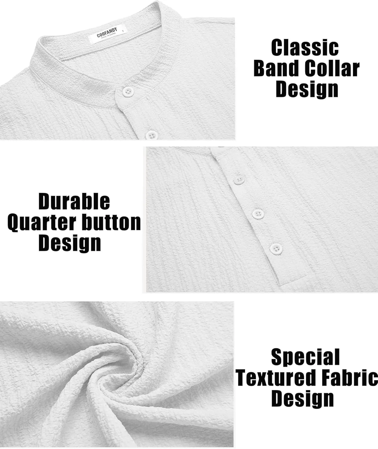 COOFANDY Men's Casual Henley Tee Shirt Band Collar Short Sleeve Summer Beach Hippie T Shirts