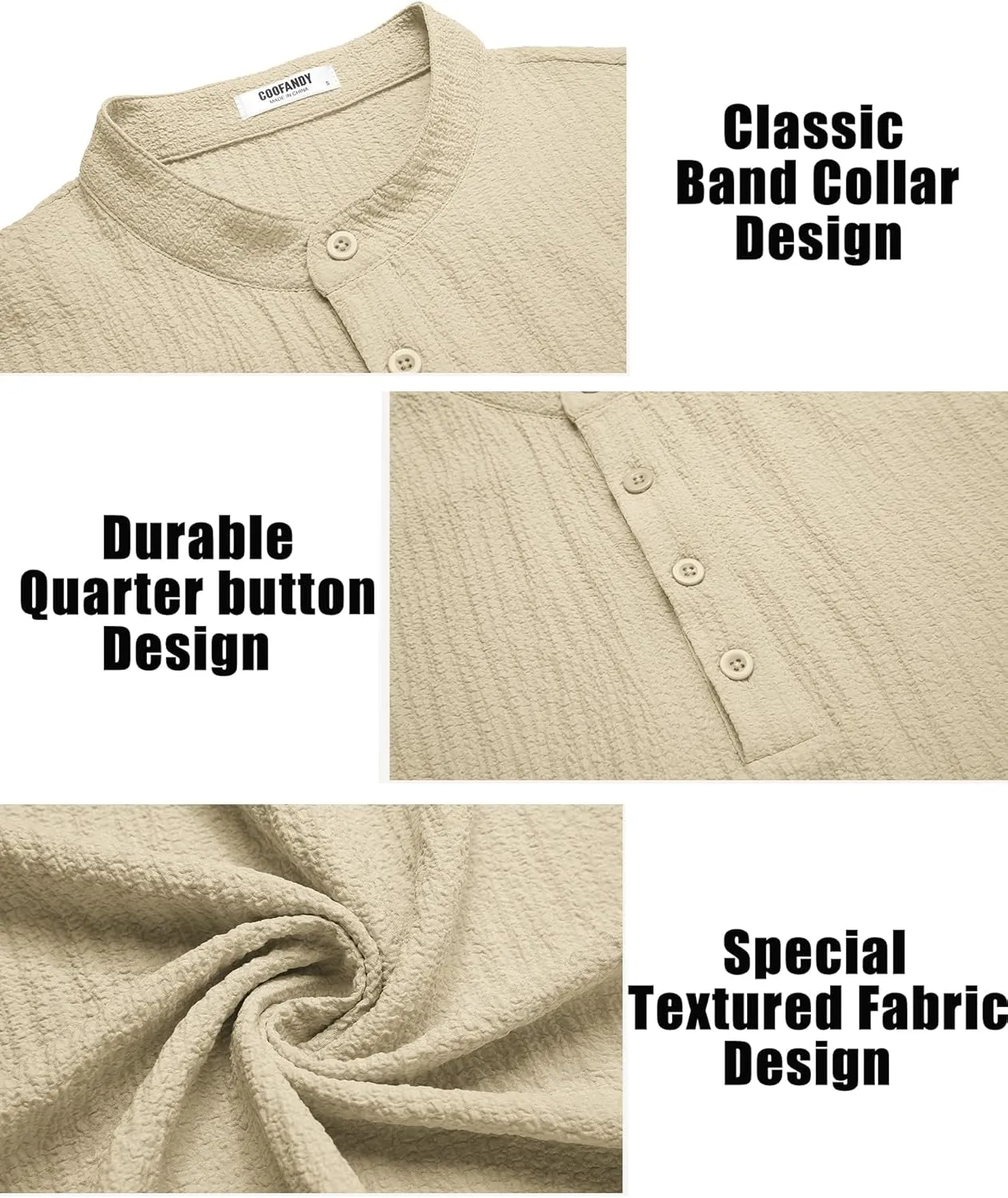 COOFANDY Men's Casual Henley Tee Shirt Band Collar Short Sleeve Summer Beach Hippie T Shirts