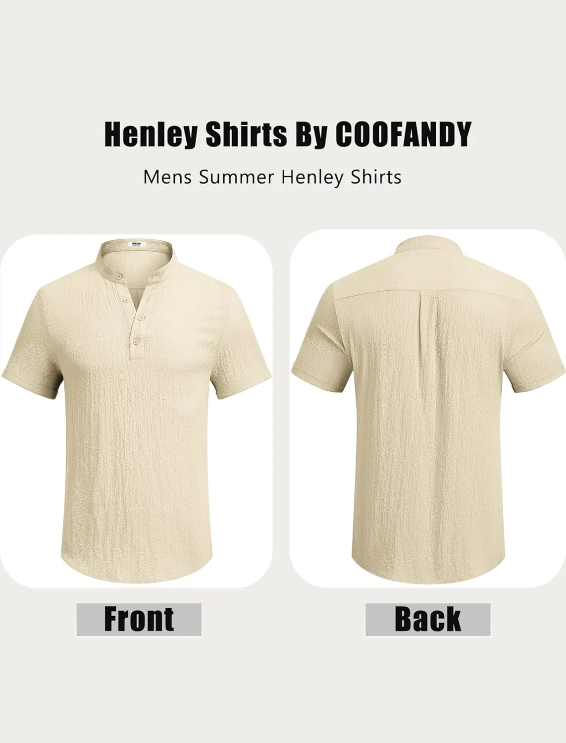 COOFANDY Men's Casual Henley Tee Shirt Band Collar Short Sleeve Summer Beach Hippie T Shirts
