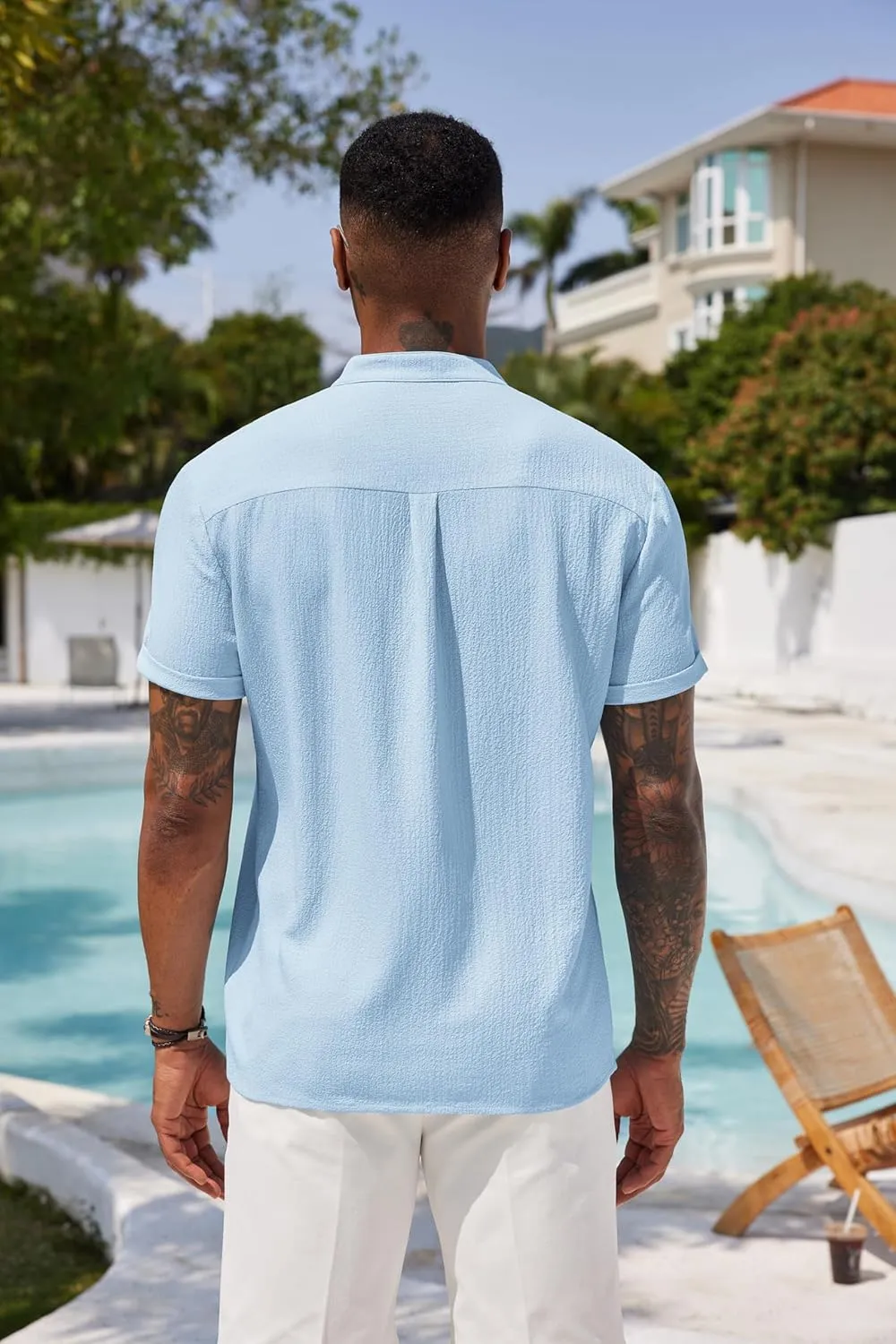 COOFANDY Men's Casual Henley Tee Shirt Band Collar Short Sleeve Summer Beach Hippie T Shirts