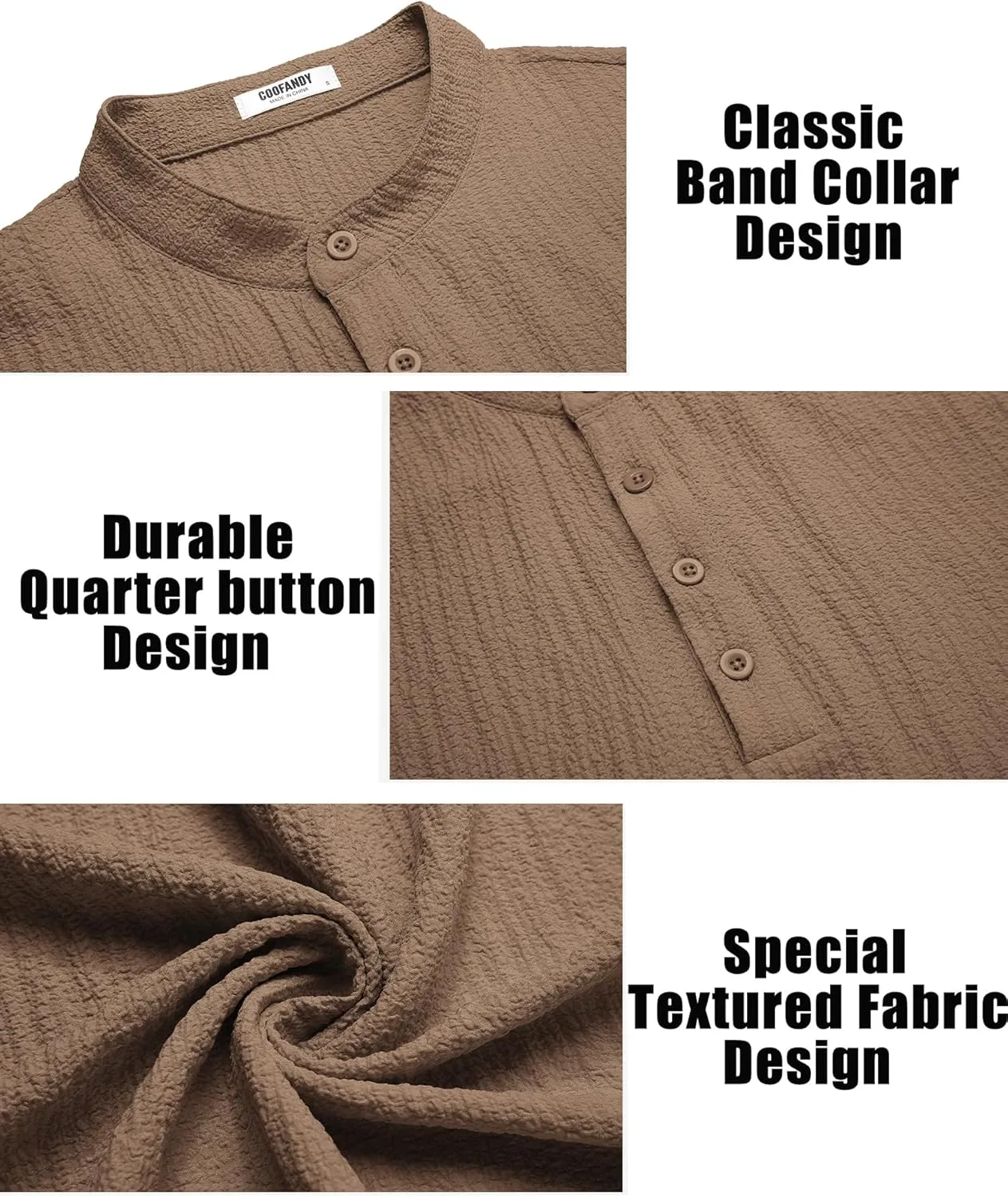 COOFANDY Men's Casual Henley Tee Shirt Band Collar Short Sleeve Summer Beach Hippie T Shirts