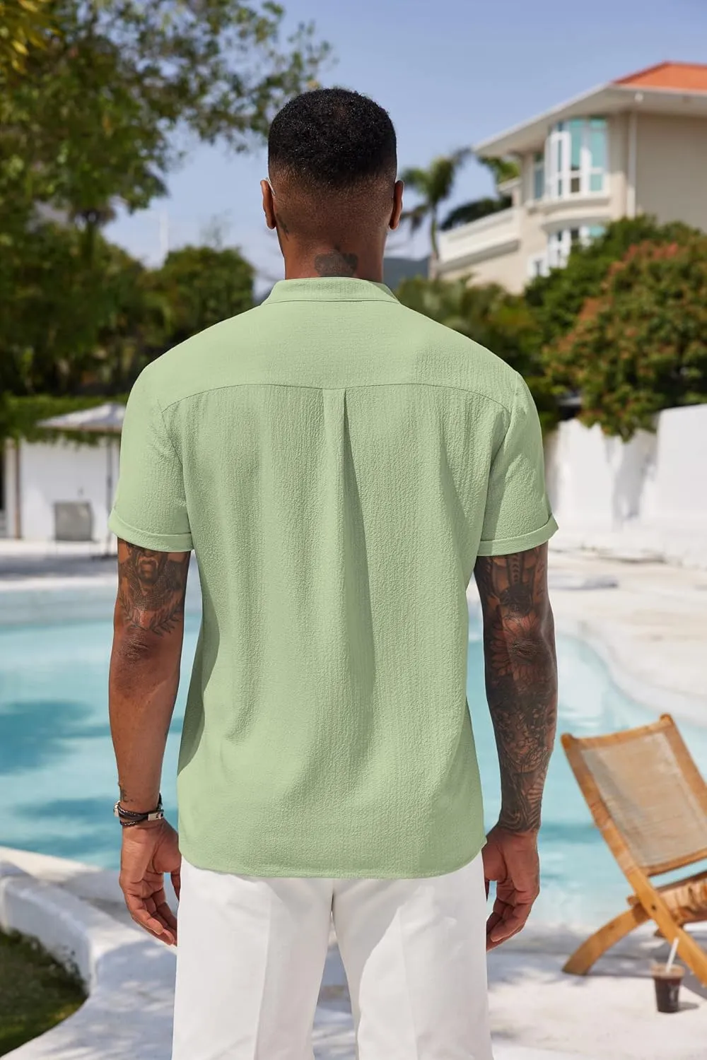 COOFANDY Men's Casual Henley Tee Shirt Band Collar Short Sleeve Summer Beach Hippie T Shirts