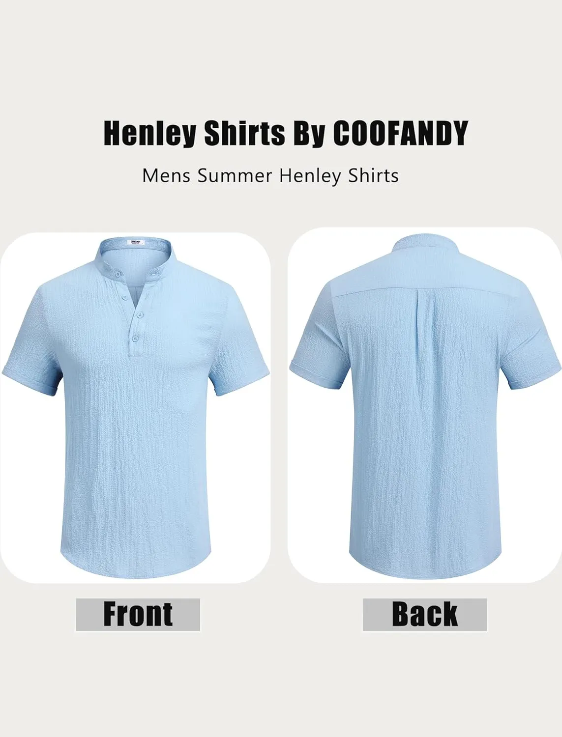COOFANDY Men's Casual Henley Tee Shirt Band Collar Short Sleeve Summer Beach Hippie T Shirts