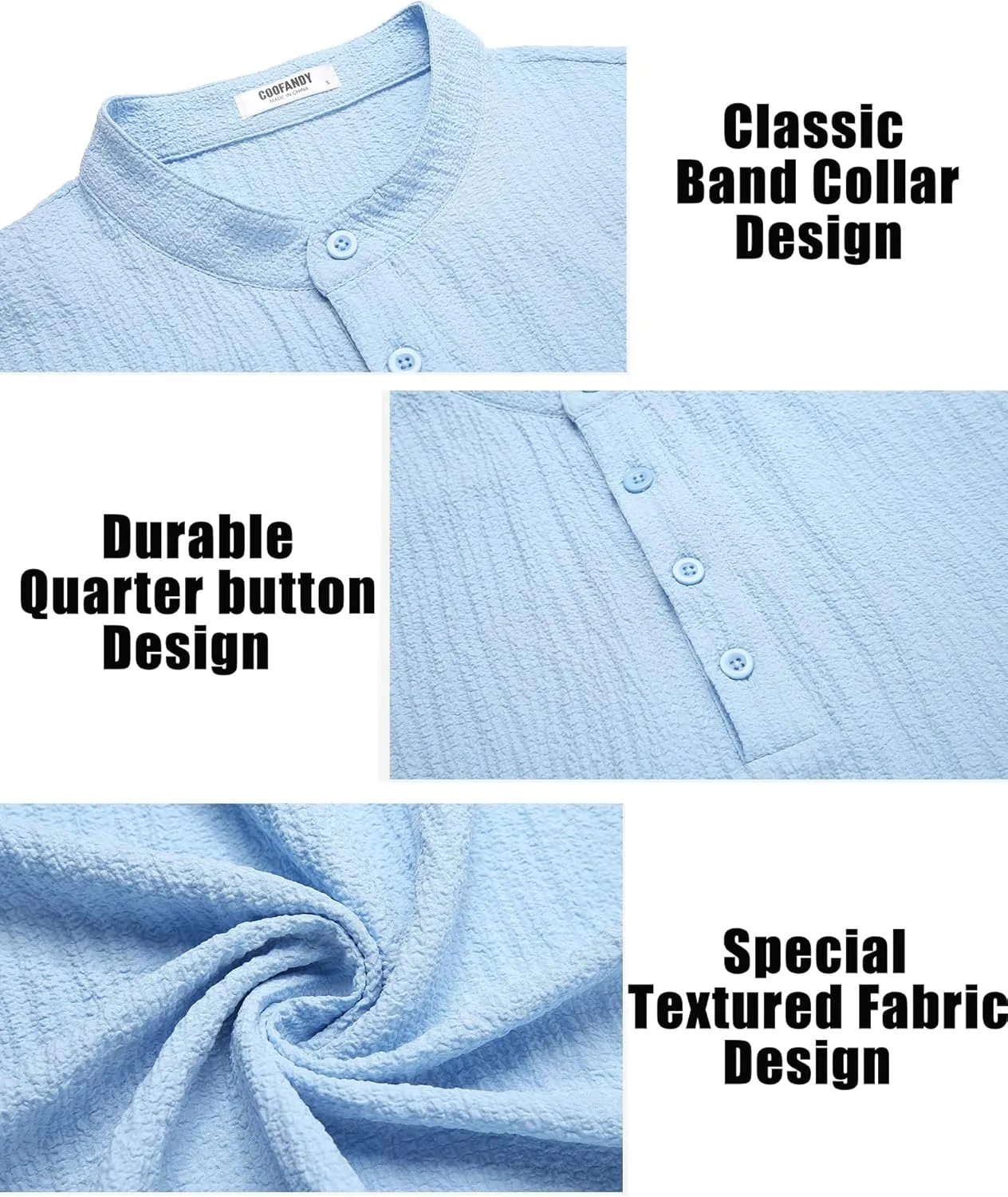 COOFANDY Men's Casual Henley Tee Shirt Band Collar Short Sleeve Summer Beach Hippie T Shirts