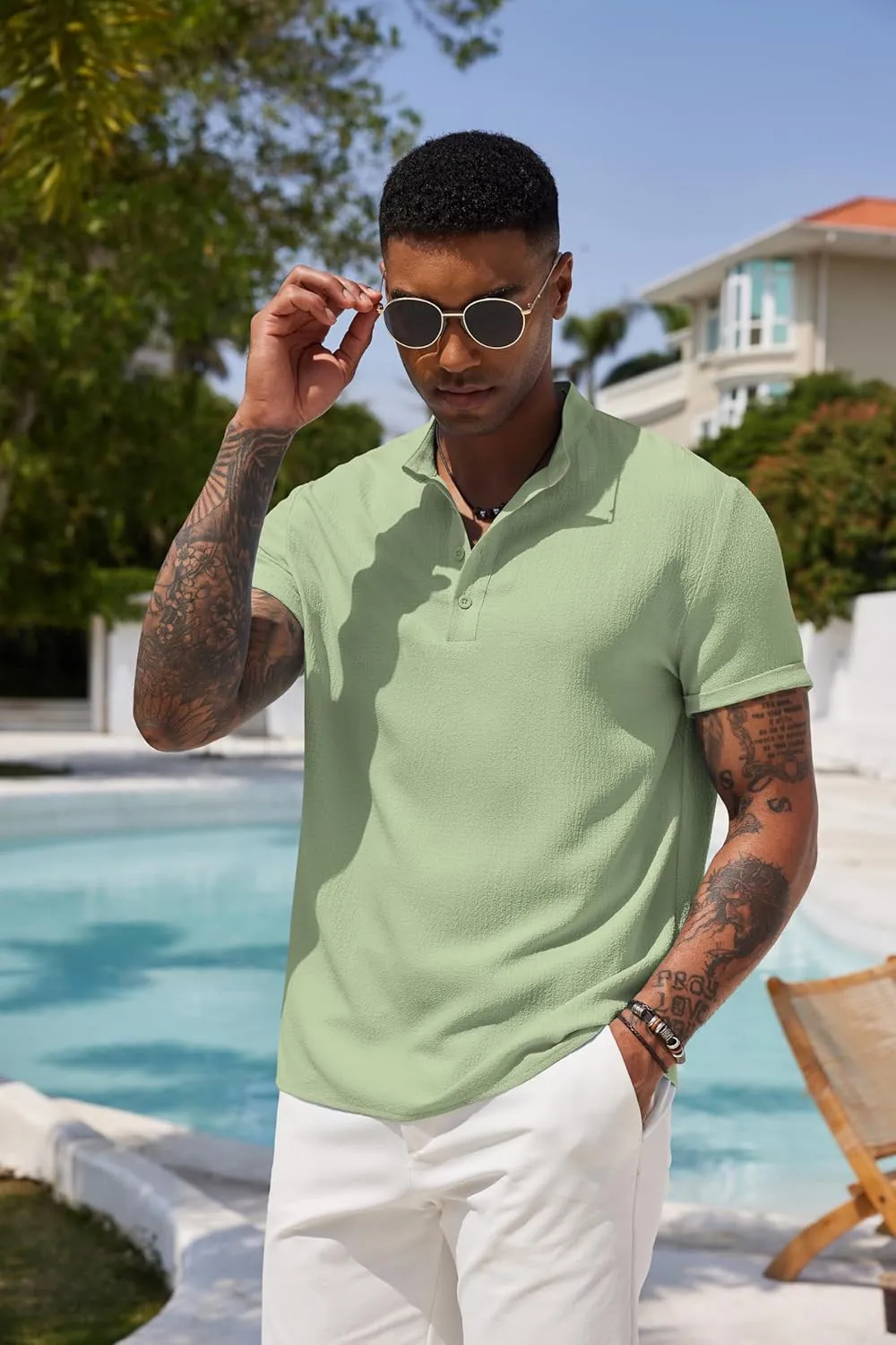 COOFANDY Men's Casual Henley Tee Shirt Band Collar Short Sleeve Summer Beach Hippie T Shirts