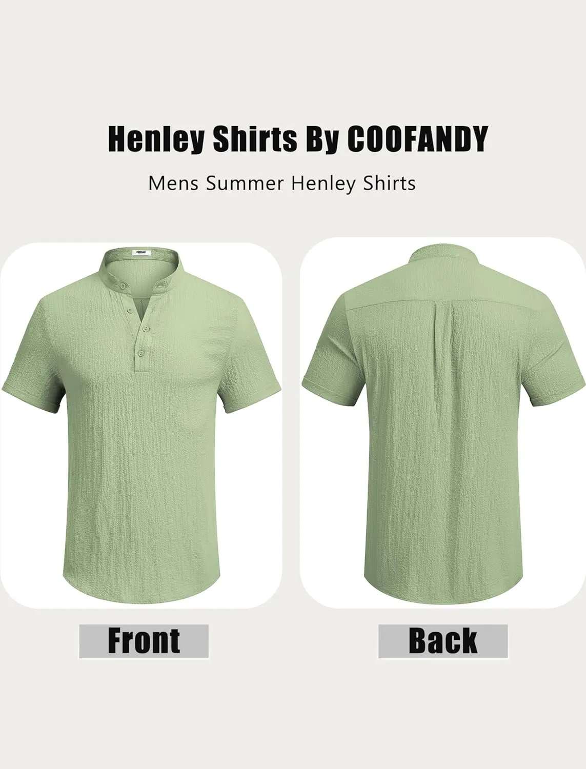 COOFANDY Men's Casual Henley Tee Shirt Band Collar Short Sleeve Summer Beach Hippie T Shirts