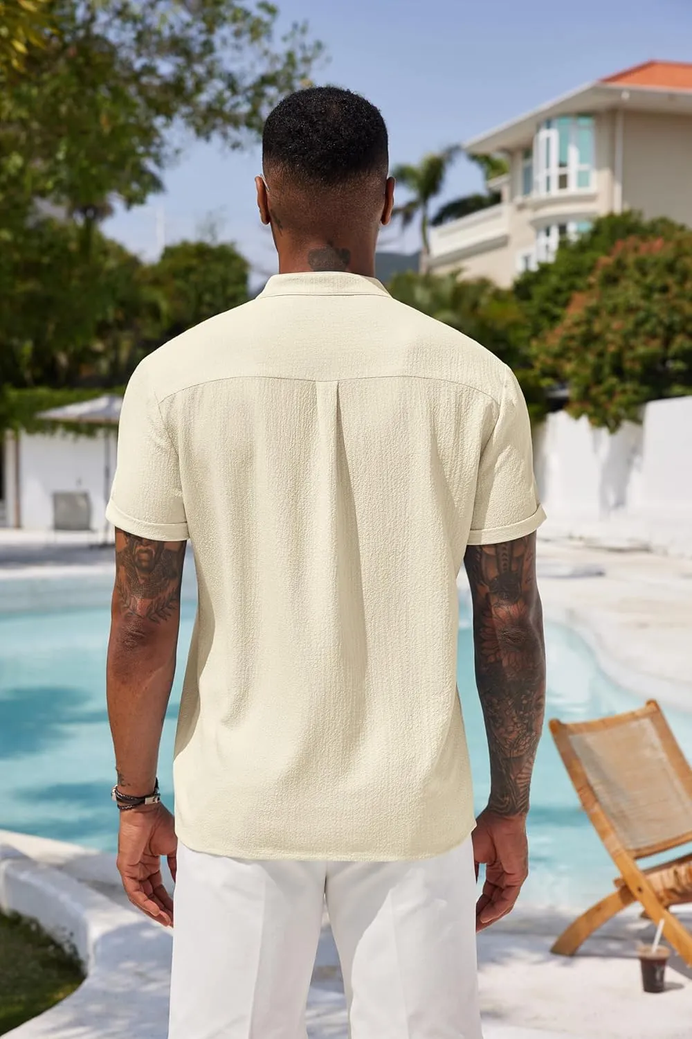 COOFANDY Men's Casual Henley Tee Shirt Band Collar Short Sleeve Summer Beach Hippie T Shirts