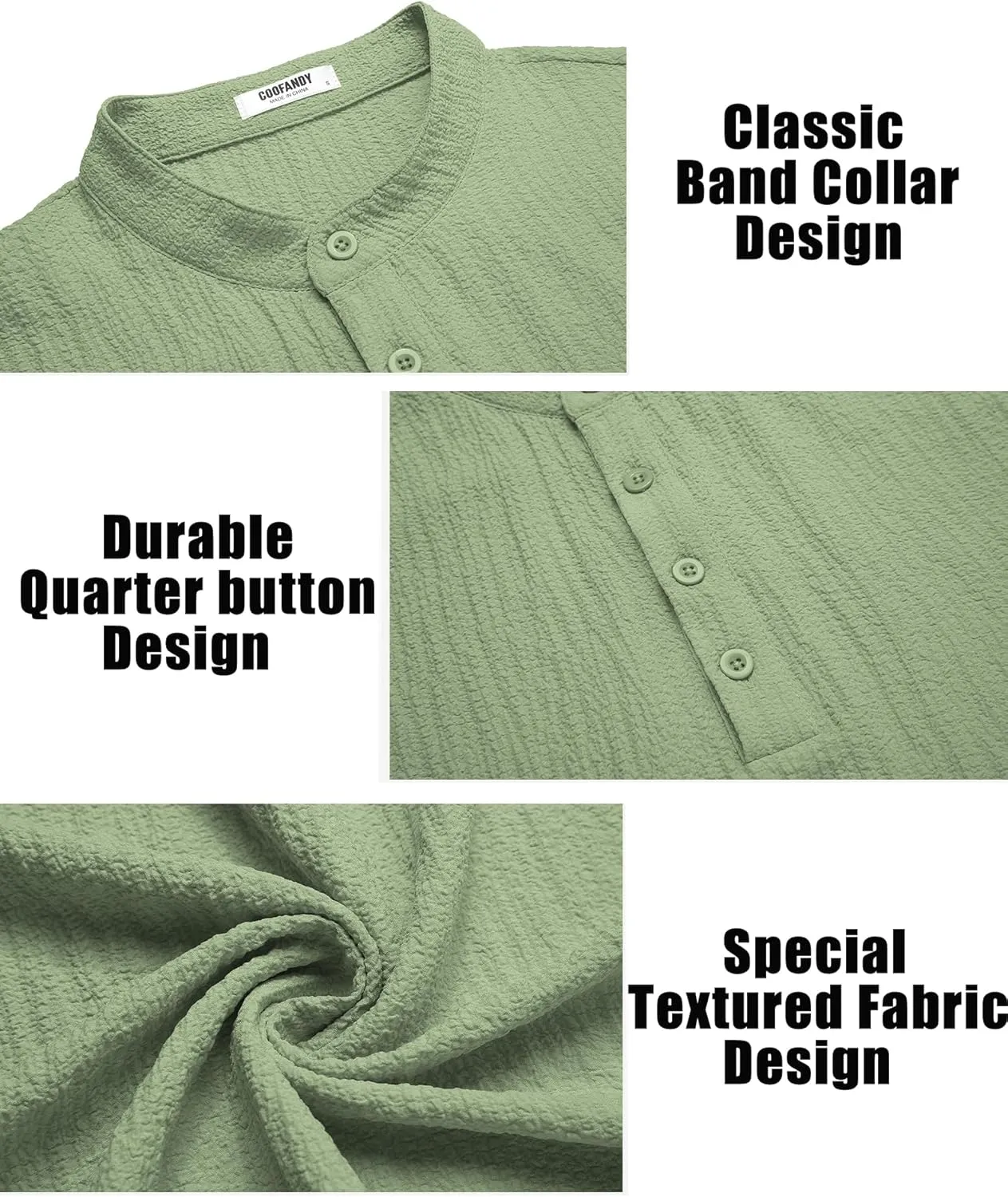 COOFANDY Men's Casual Henley Tee Shirt Band Collar Short Sleeve Summer Beach Hippie T Shirts
