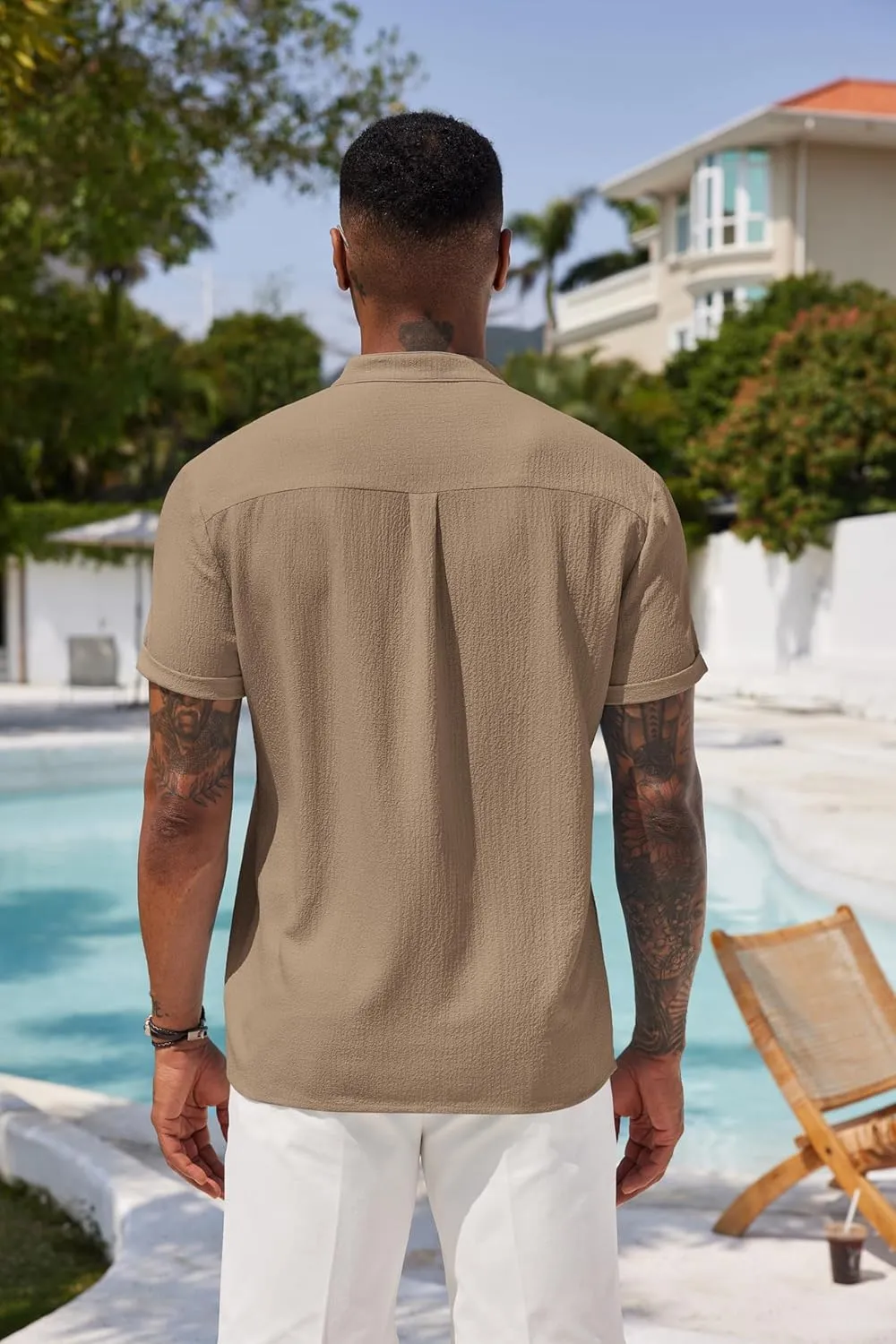 COOFANDY Men's Casual Henley Tee Shirt Band Collar Short Sleeve Summer Beach Hippie T Shirts