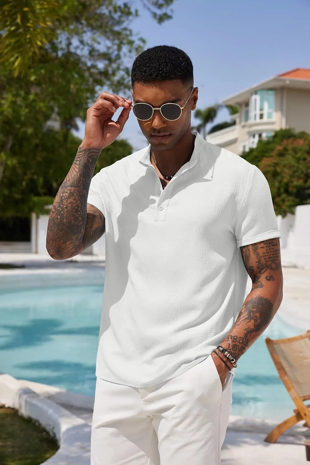 COOFANDY Men's Casual Henley Tee Shirt Band Collar Short Sleeve Summer Beach Hippie T Shirts