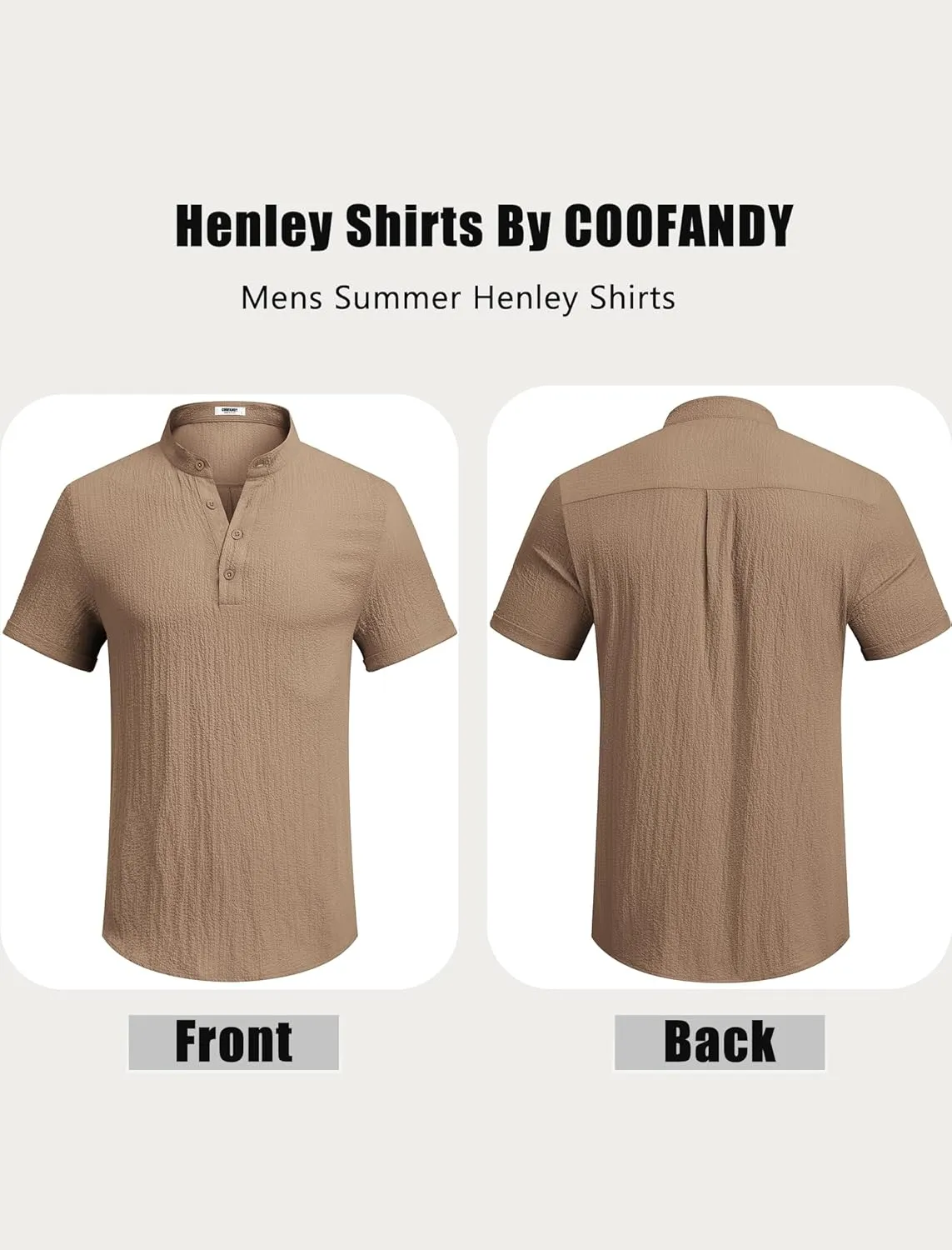 COOFANDY Men's Casual Henley Tee Shirt Band Collar Short Sleeve Summer Beach Hippie T Shirts