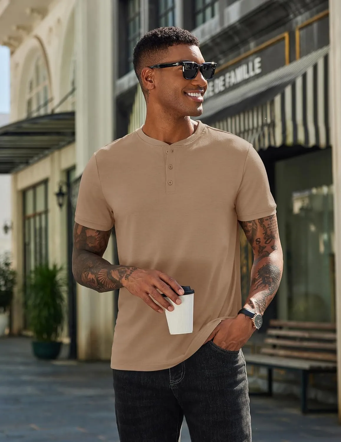 COOFANDY Men's Henley Shirts Cotton Short Sleeve Casual T-Shirt Button Henley Basic Tee Lightweight Summer Top