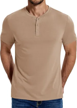 COOFANDY Men's Henley Shirts Cotton Short Sleeve Casual T-Shirt Button Henley Basic Tee Lightweight Summer Top