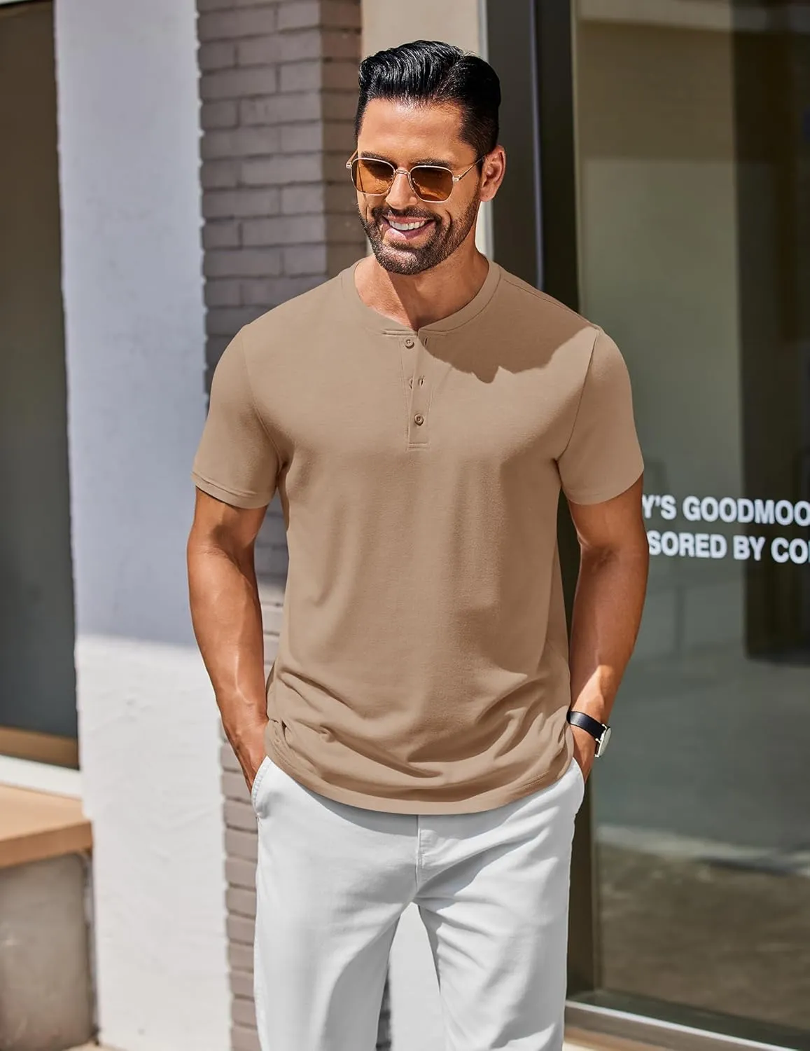 COOFANDY Men's Henley Shirts Cotton Short Sleeve Casual T-Shirt Button Henley Basic Tee Lightweight Summer Top