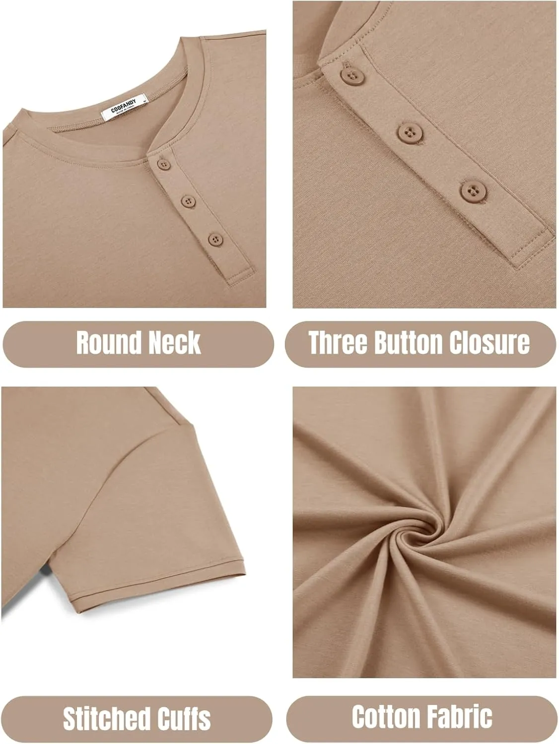 COOFANDY Men's Henley Shirts Cotton Short Sleeve Casual T-Shirt Button Henley Basic Tee Lightweight Summer Top