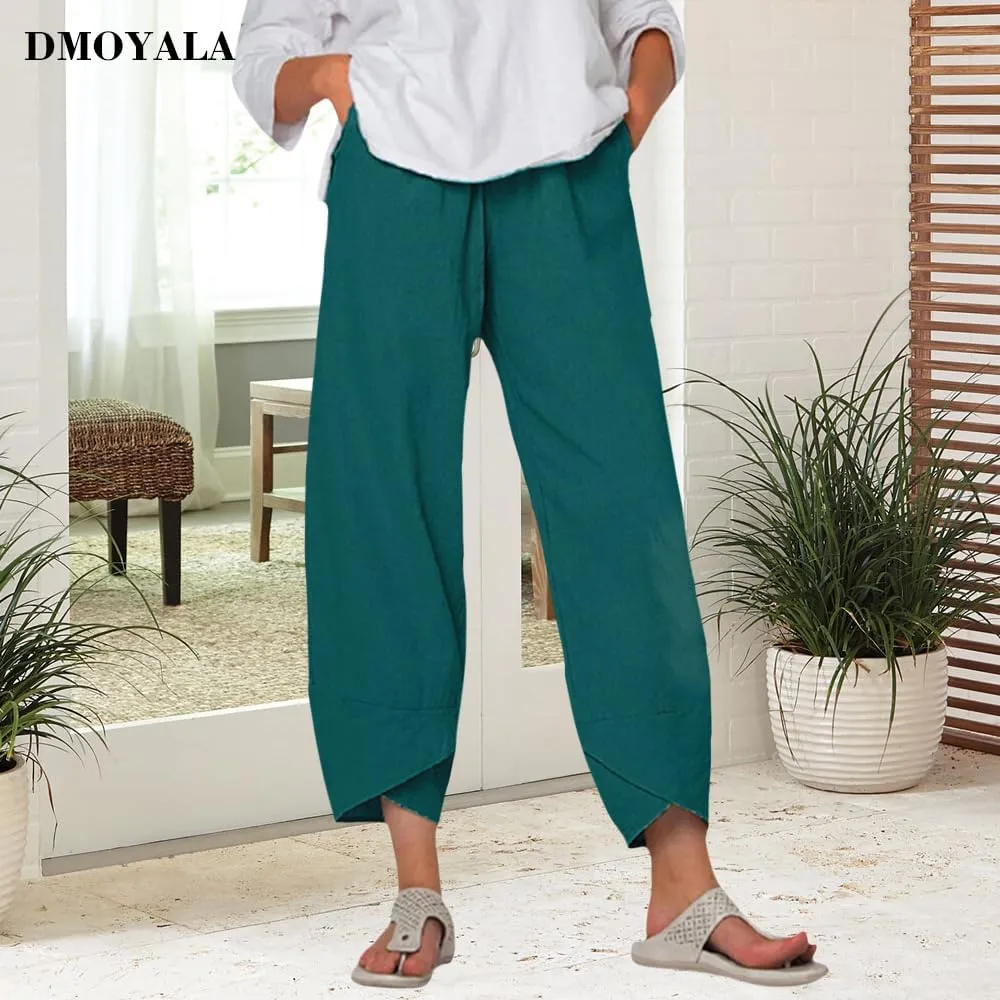 Cotton Linen Pants Women Summer Plus Size Boho Pants 2025 Lightweight Hight Waist Linen Vacation Beach Pants Pockets