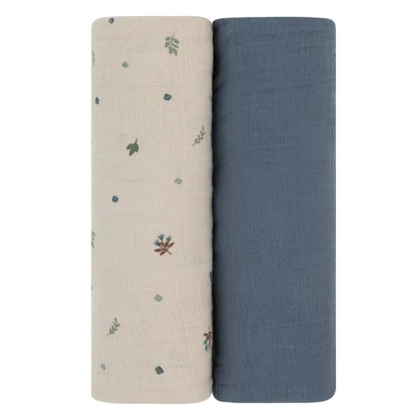 Cotton Muslin Swaddle 2 Pak | Garden Flowers | Sapphire Blue | Ely's & Co