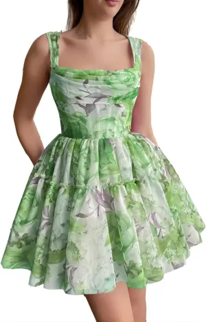 Cute Tulle Floral Print Prom Dress Long Senior Evening Gown for Girls WD109