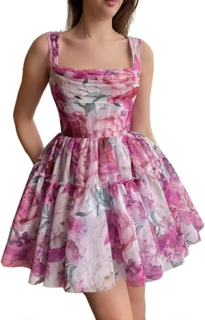 Cute Tulle Floral Print Prom Dress Long Senior Evening Gown for Girls WD109