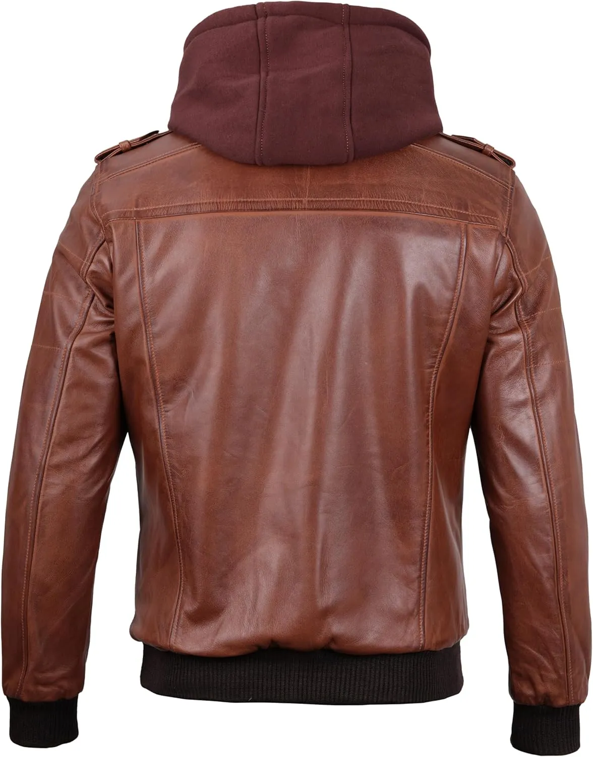 Decrum Hooded Leather Jacket Men - Casual Detachable Hood Leather Jackets for Men