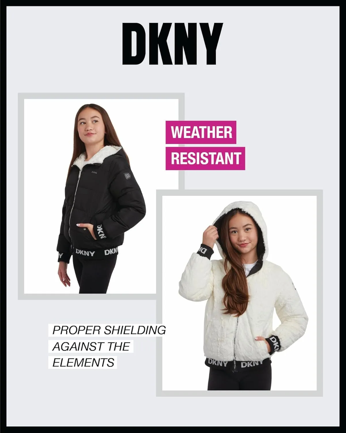 DKNY Girls' Hooded Puffer Jacket - Insulated Reversible Faux Fur Bomber Winter Coat - Quilted Outerwear for Girls (7-16)