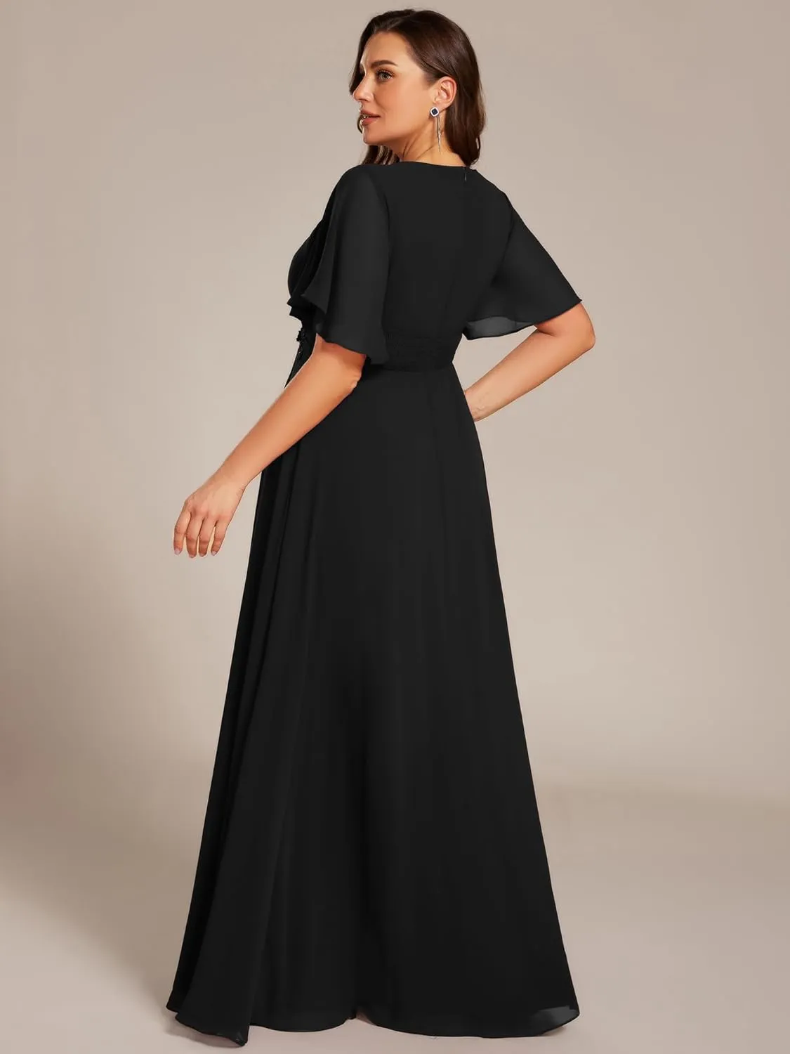 Ever-Pretty Plus Women's Round Neck Appliques Chiffon Short Sleeves Long Plus Size Formal Dresses Evening Gowns 02960-DA