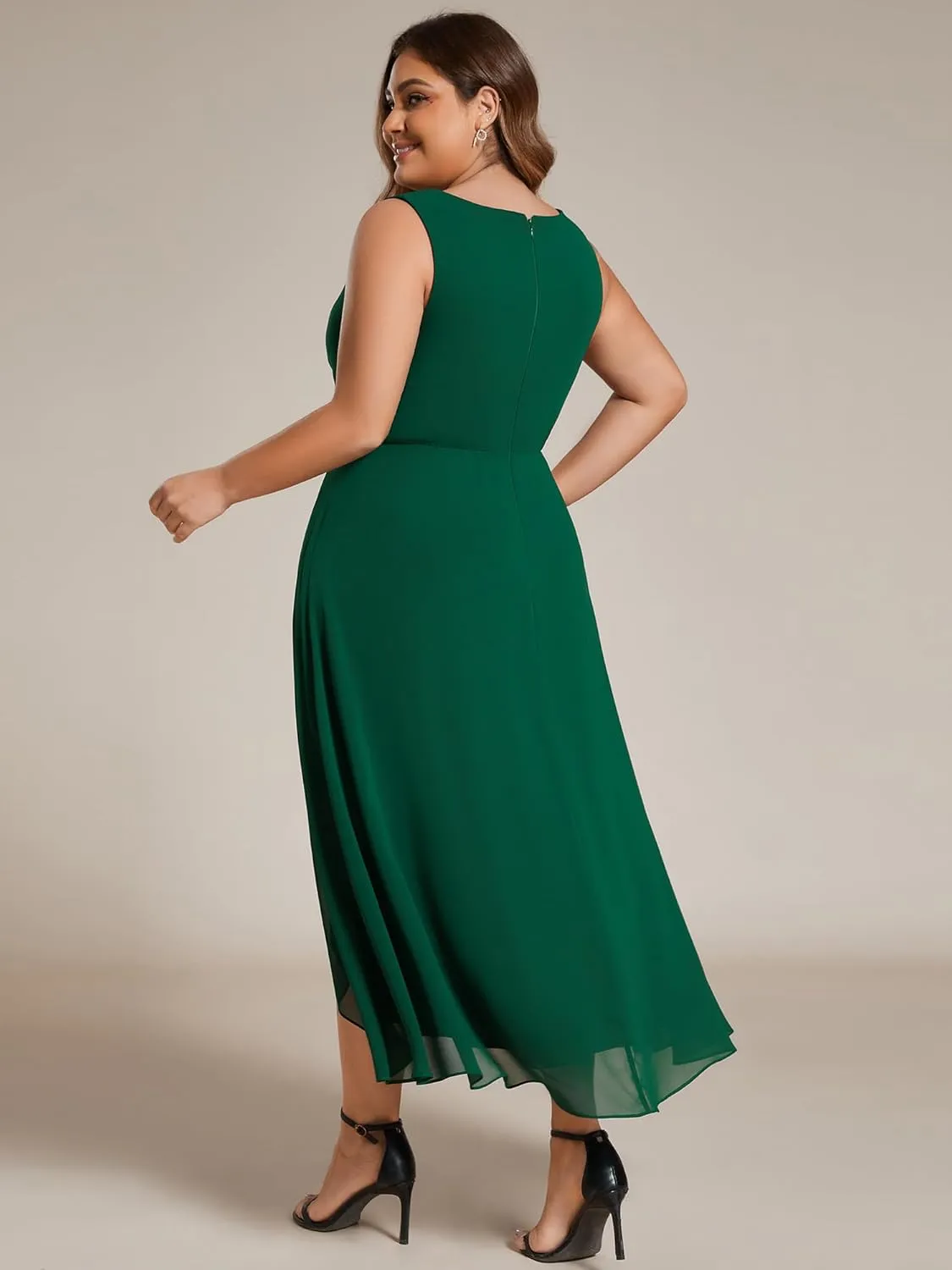 Ever-Pretty Women's Summer Chiffon Sleeveless V Neck Applique Plus Size High Low Formal Wedding Guest Dresses 41926-DA