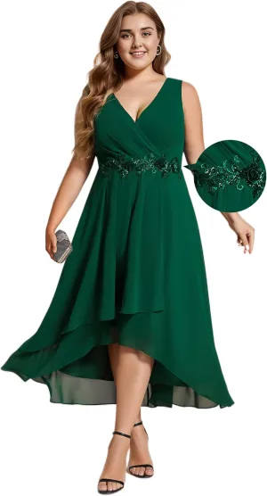 Ever-Pretty Women's Summer Chiffon Sleeveless V Neck Applique Plus Size High Low Formal Wedding Guest Dresses 41926-DA