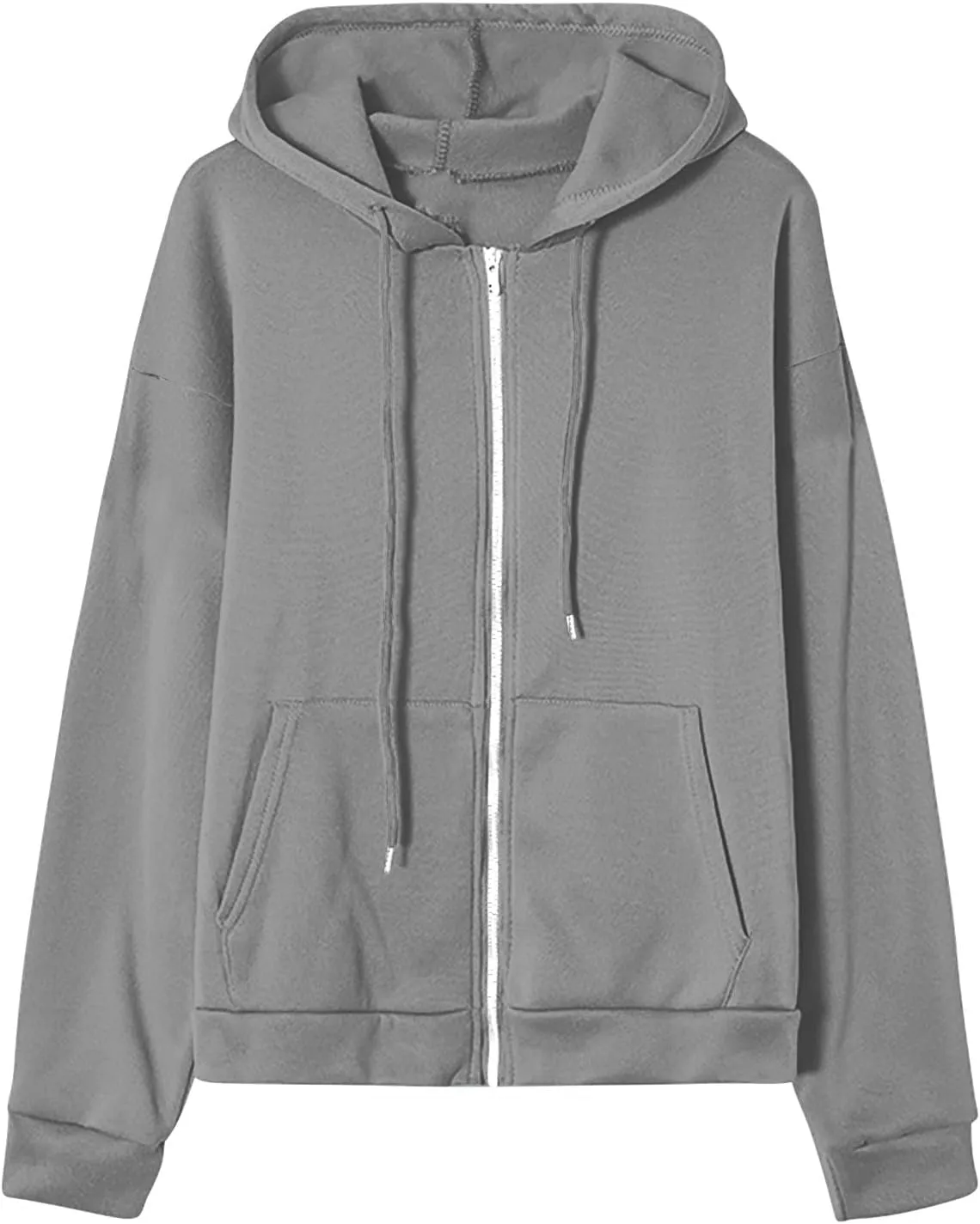 Fashion Hoodies Zipper Oversized Loose Fit Women Long Sleeve Solid Jackets Soft Vintage Sweatshirt with Pocket