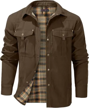 Flannel Lined Shirt Jacket for Men Lightweight Snap Button Western Cowboy Shirts Jackets Shacket