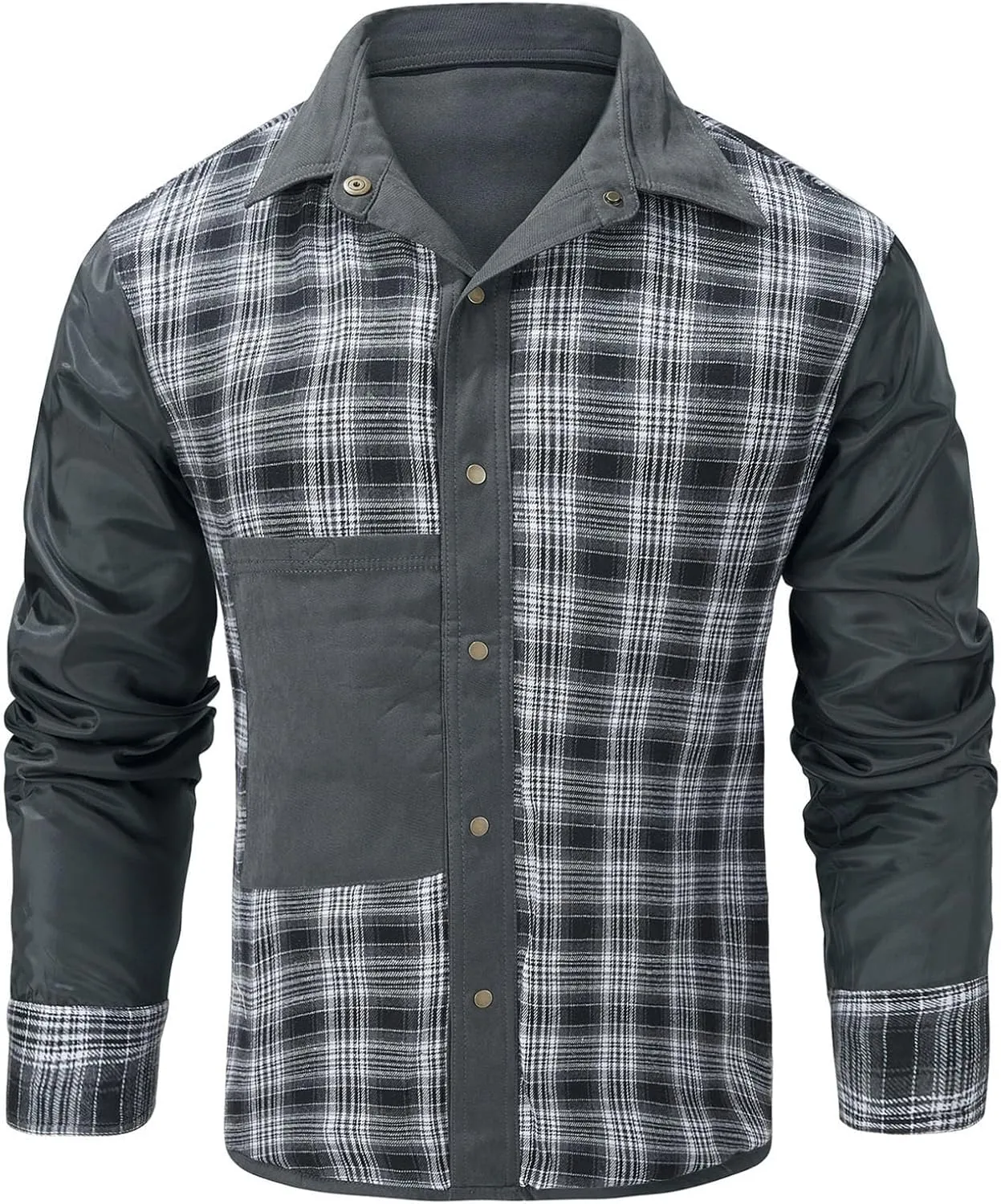 Flannel Lined Shirt Jacket for Men Lightweight Snap Button Western Cowboy Shirts Jackets Shacket