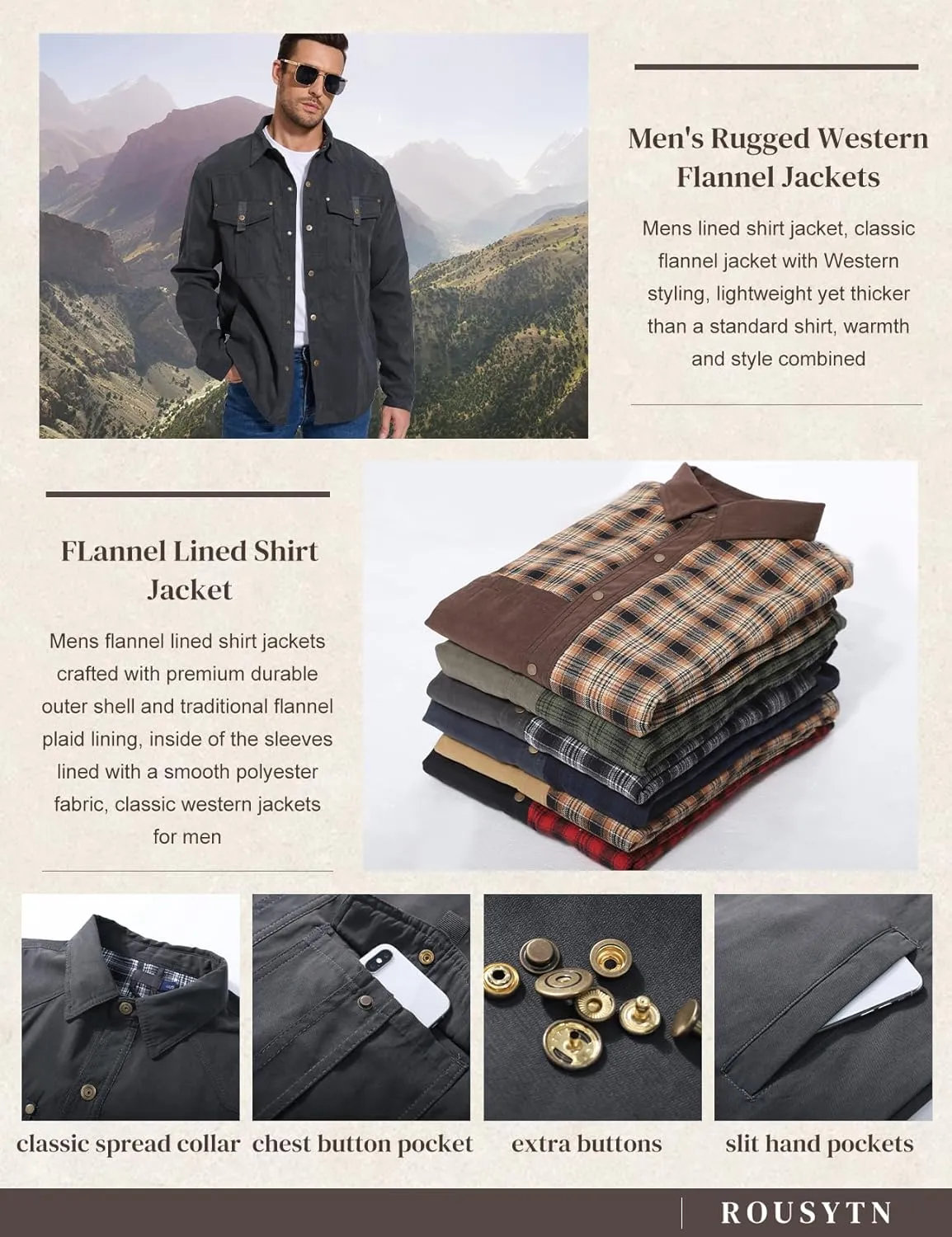 Flannel Lined Shirt Jacket for Men Lightweight Snap Button Western Cowboy Shirts Jackets Shacket