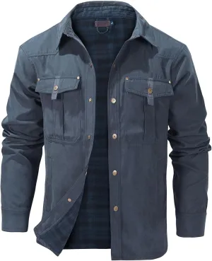 Flannel Lined Shirt Jacket for Men Lightweight Snap Button Western Cowboy Shirts Jackets Shacket