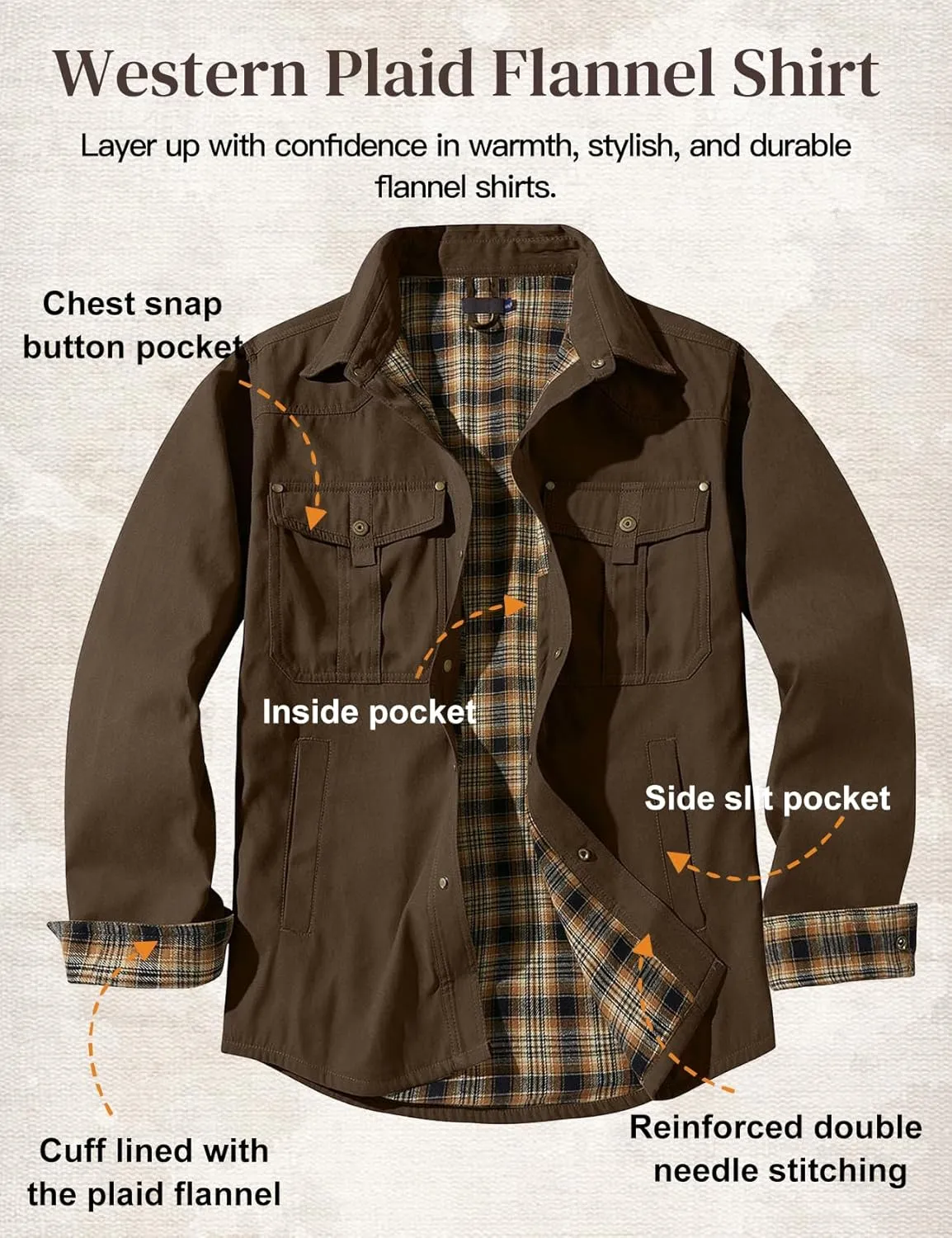 Flannel Lined Shirt Jacket for Men Lightweight Snap Button Western Cowboy Shirts Jackets Shacket