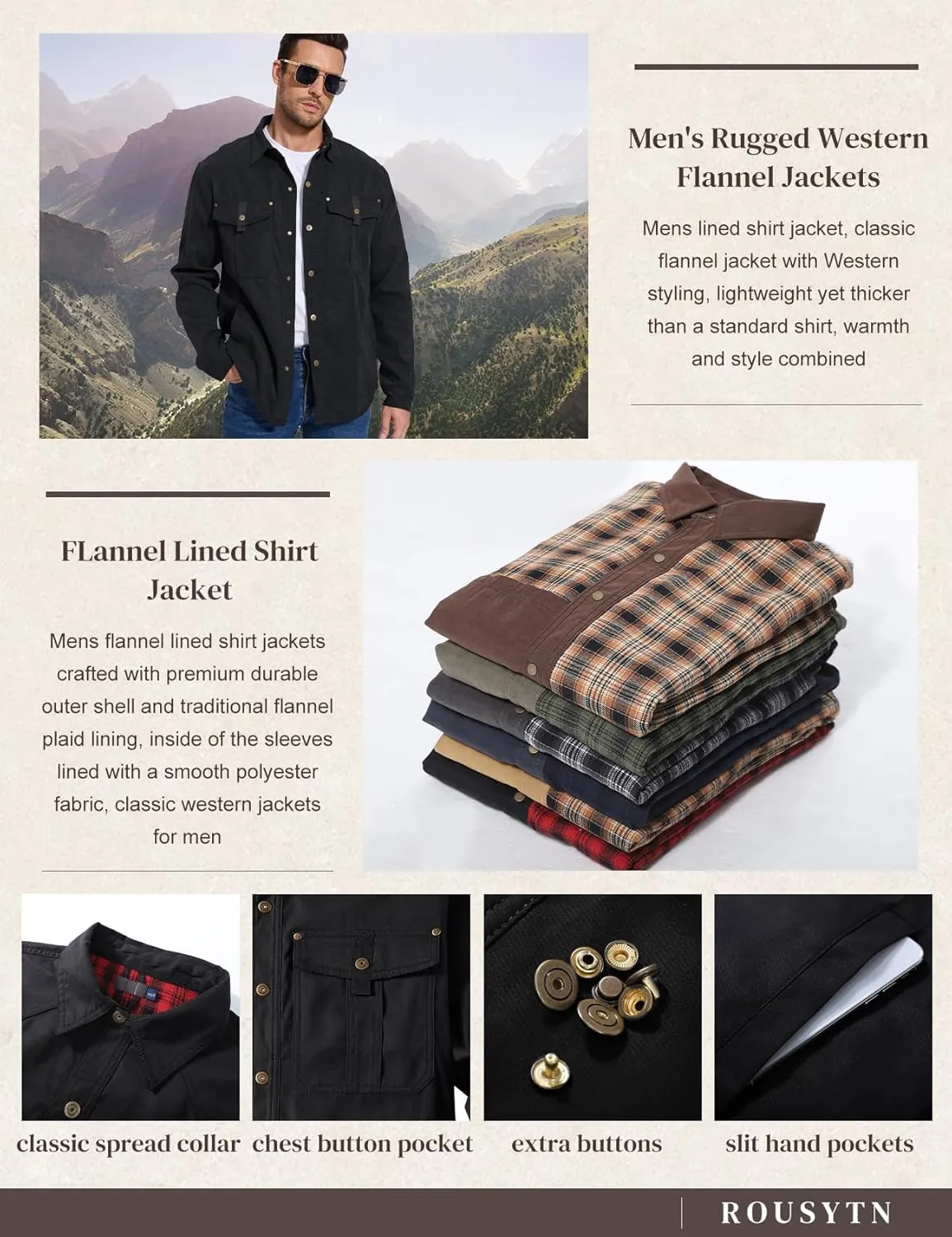 Flannel Lined Shirt Jacket for Men Lightweight Snap Button Western Cowboy Shirts Jackets Shacket