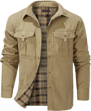 Flannel Lined Shirt Jacket for Men Lightweight Snap Button Western Cowboy Shirts Jackets Shacket