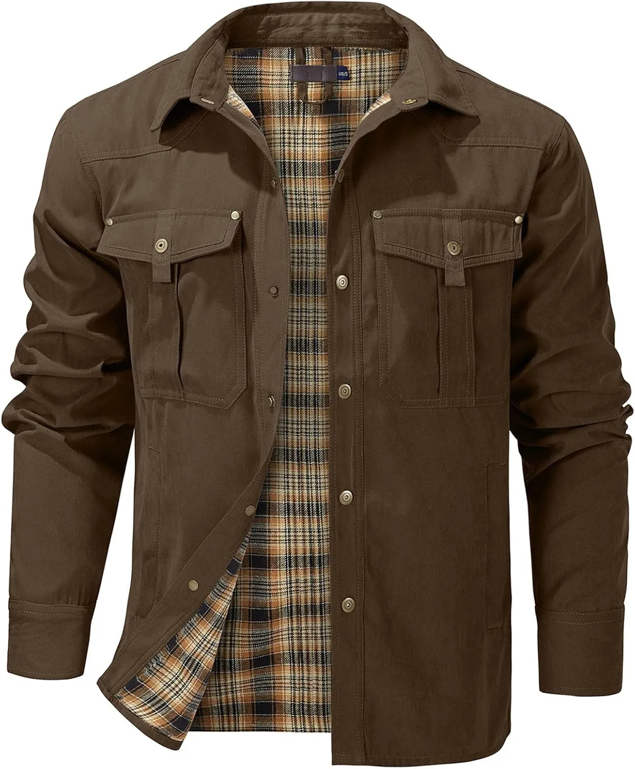 Flannel Lined Shirt Jacket for Men Lightweight Snap Button Western Cowboy Shirts Jackets Shacket
