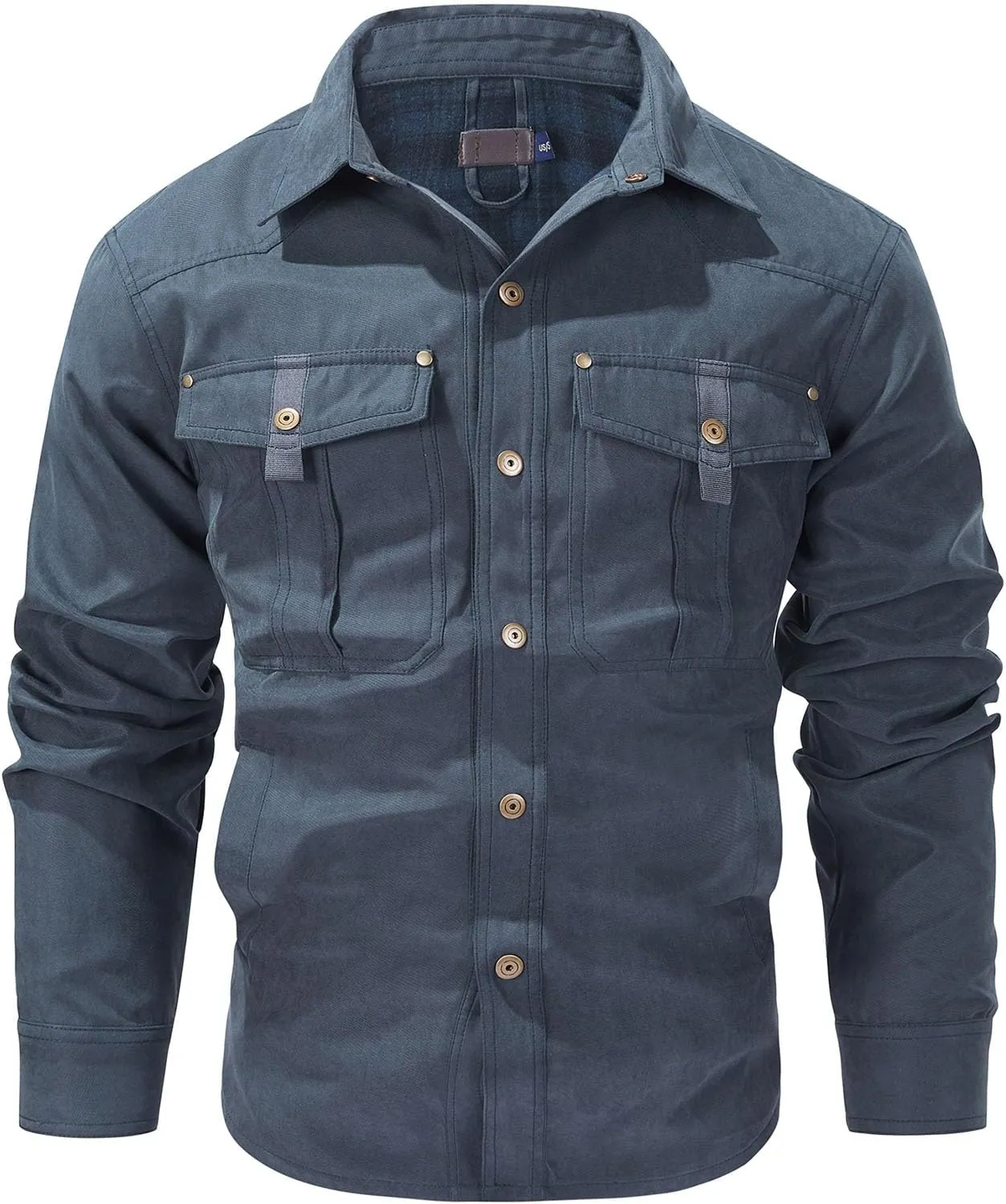 Flannel Lined Shirt Jacket for Men Lightweight Snap Button Western Cowboy Shirts Jackets Shacket
