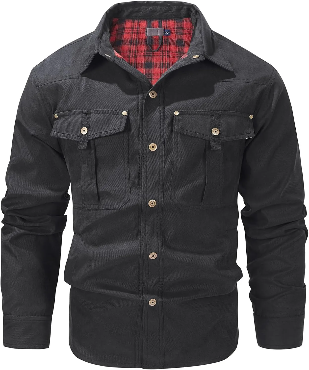 Flannel Lined Shirt Jacket for Men Lightweight Snap Button Western Cowboy Shirts Jackets Shacket