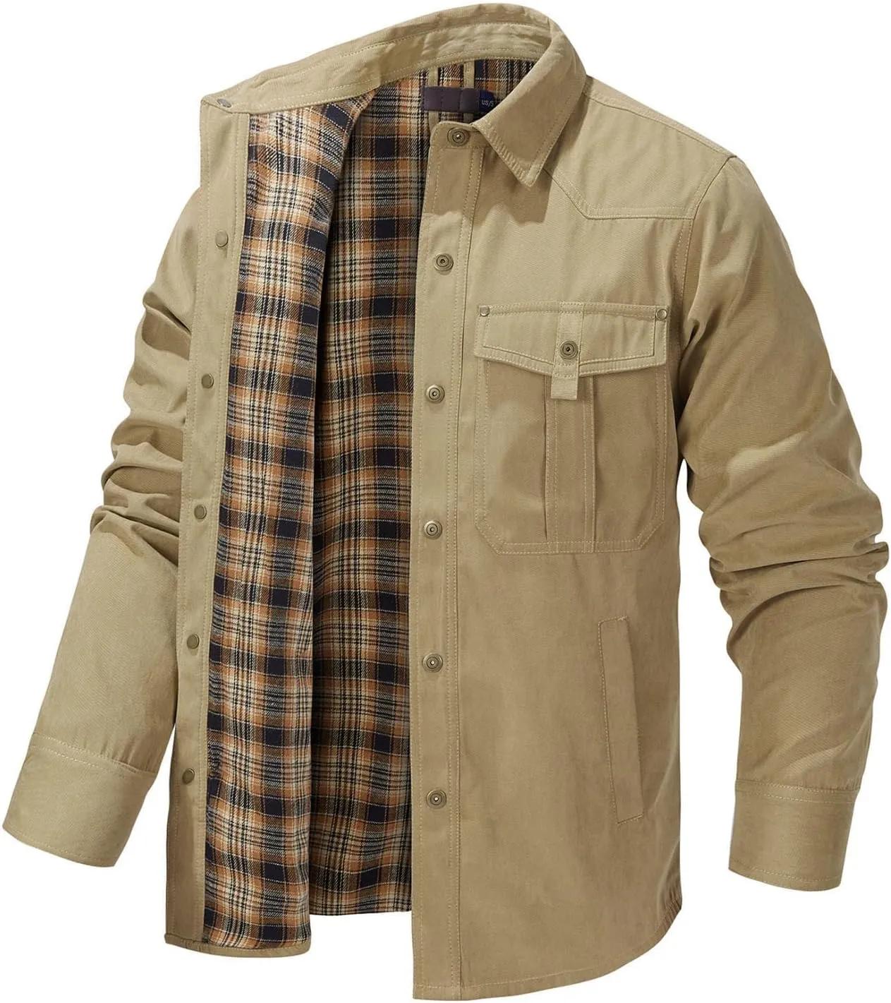 Flannel Lined Shirt Jacket for Men Lightweight Snap Button Western Cowboy Shirts Jackets Shacket