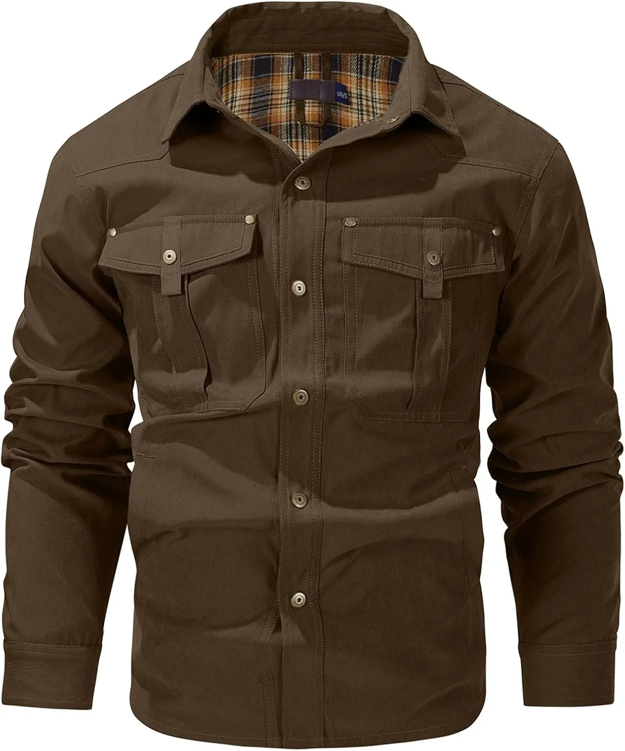 Flannel Lined Shirt Jacket for Men Lightweight Snap Button Western Cowboy Shirts Jackets Shacket