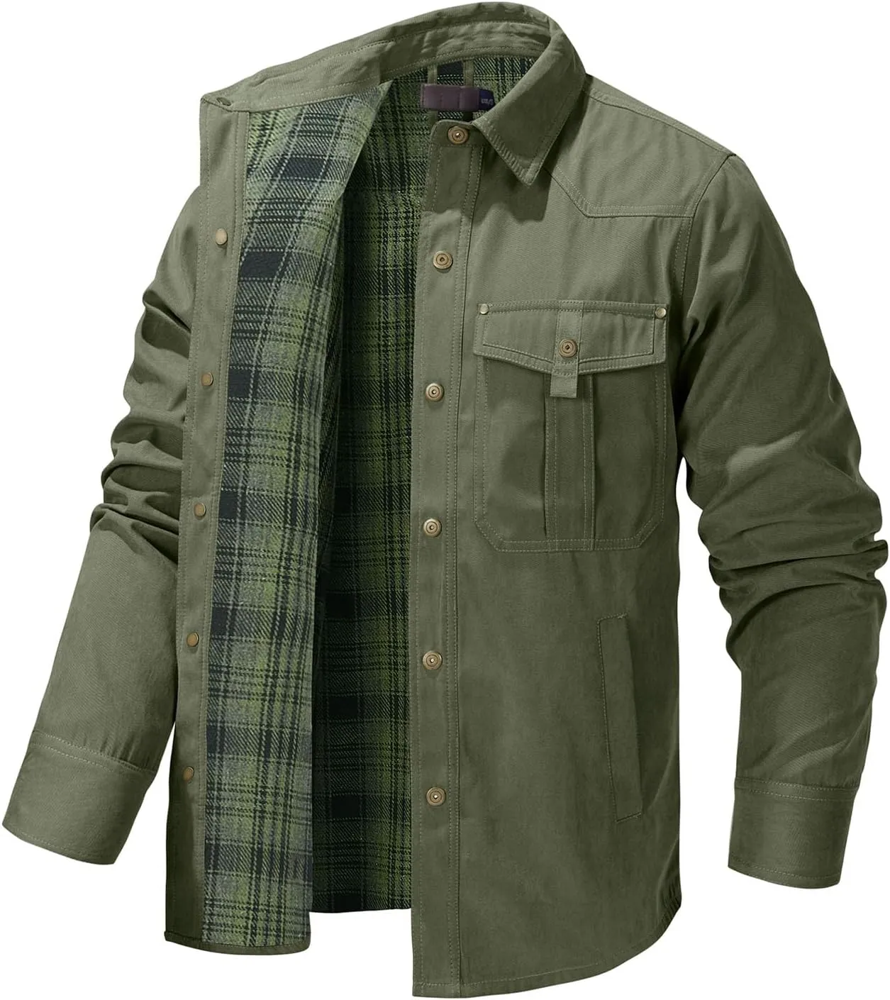 Flannel Lined Shirt Jacket for Men Lightweight Snap Button Western Cowboy Shirts Jackets Shacket