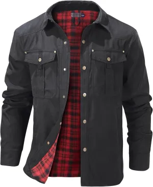 Flannel Lined Shirt Jacket for Men Lightweight Snap Button Western Cowboy Shirts Jackets Shacket