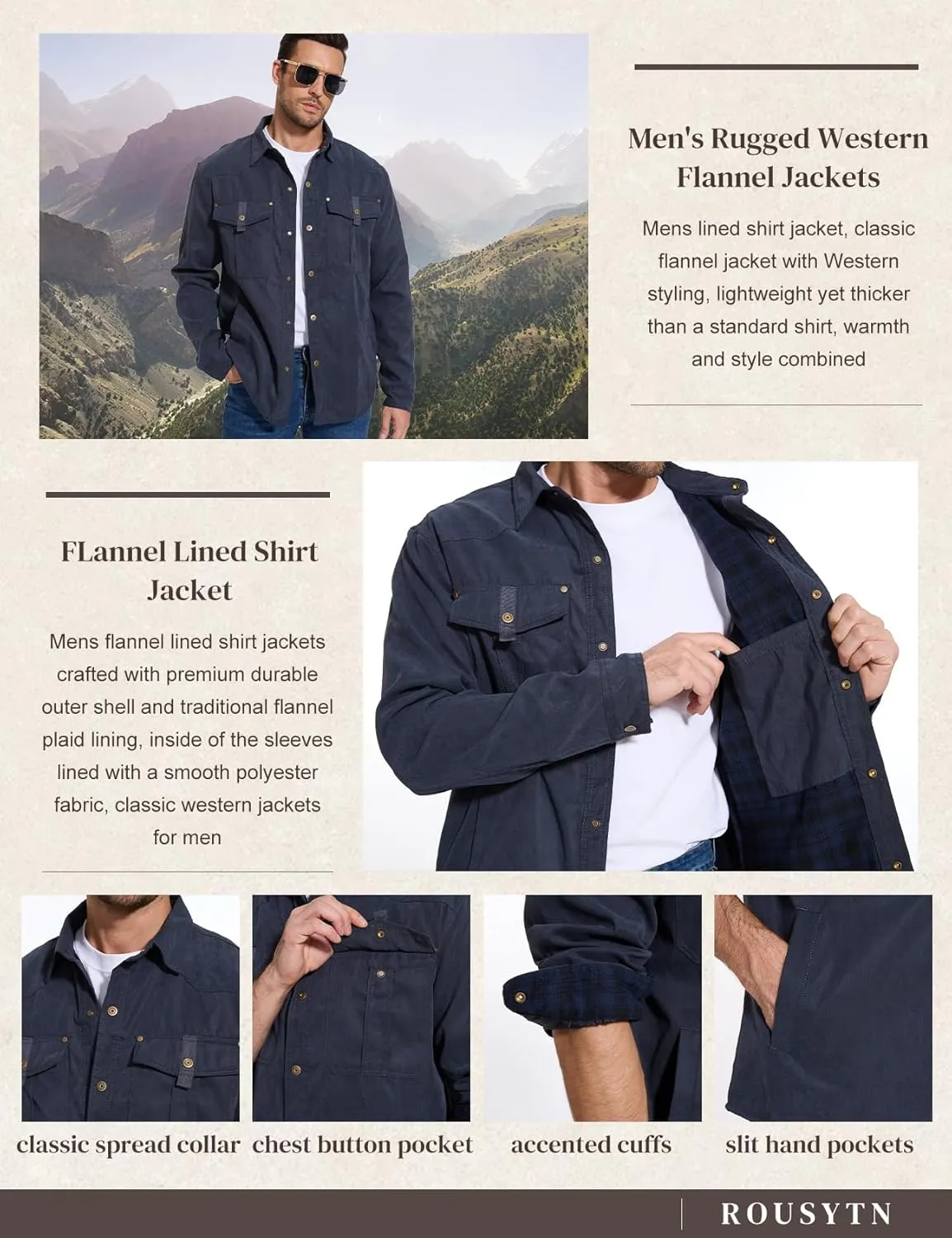 Flannel Lined Shirt Jacket for Men Lightweight Snap Button Western Cowboy Shirts Jackets Shacket