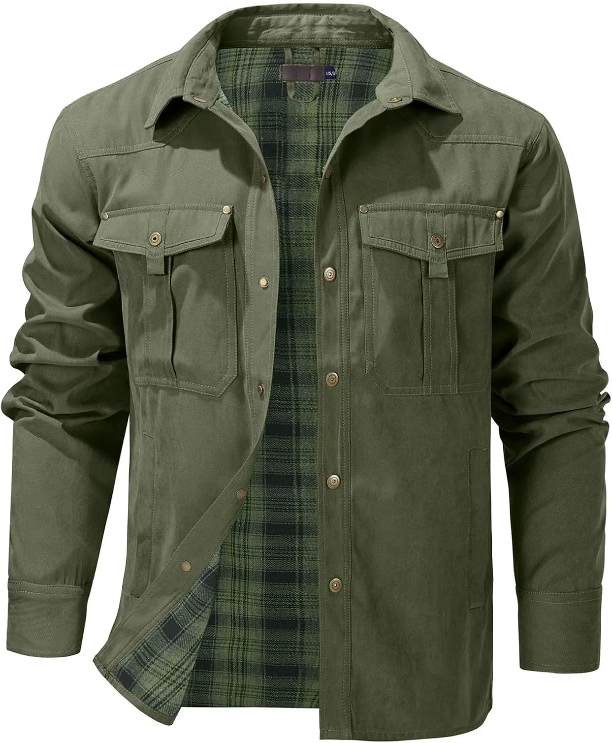 Flannel Lined Shirt Jacket for Men Lightweight Snap Button Western Cowboy Shirts Jackets Shacket