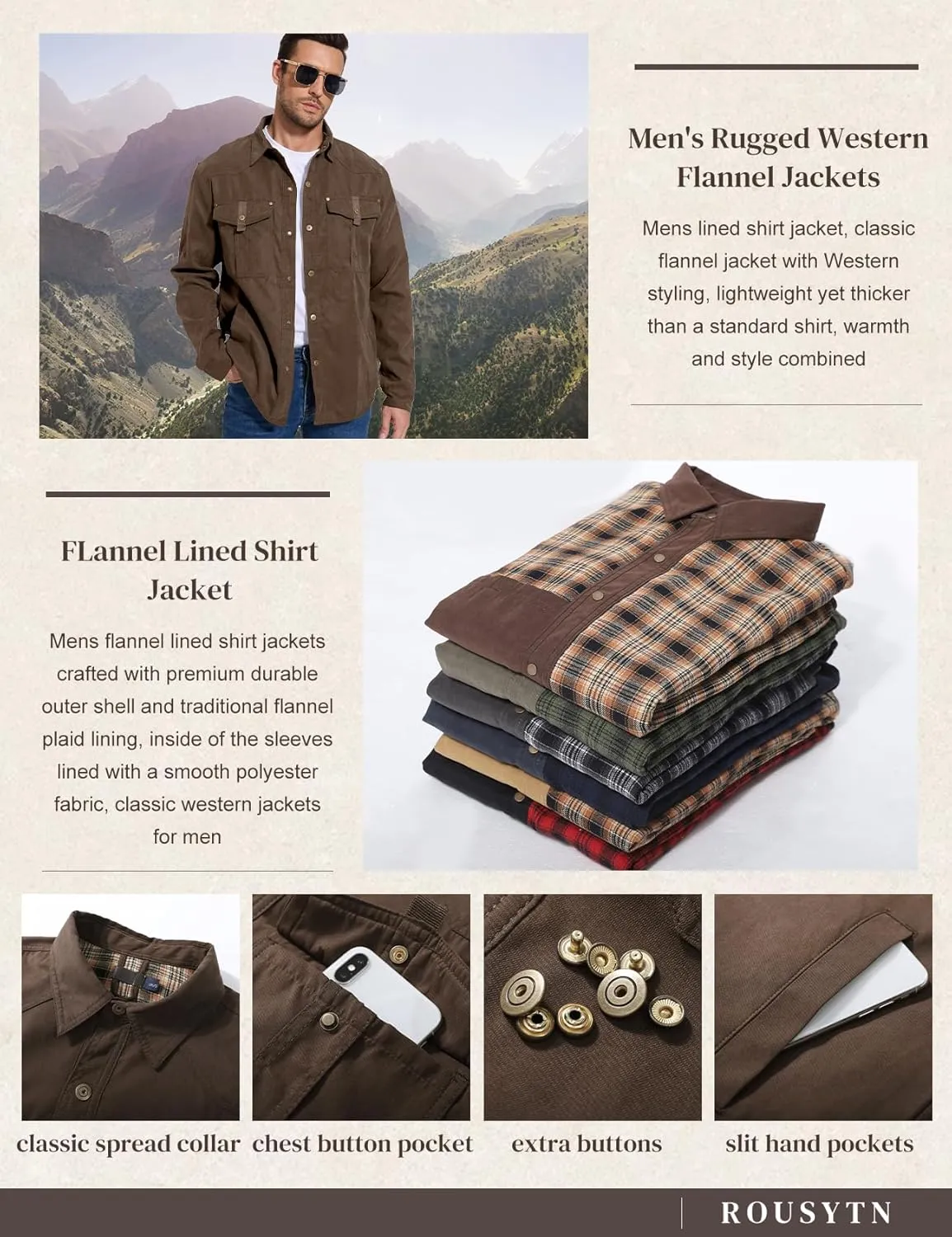 Flannel Lined Shirt Jacket for Men Lightweight Snap Button Western Cowboy Shirts Jackets Shacket