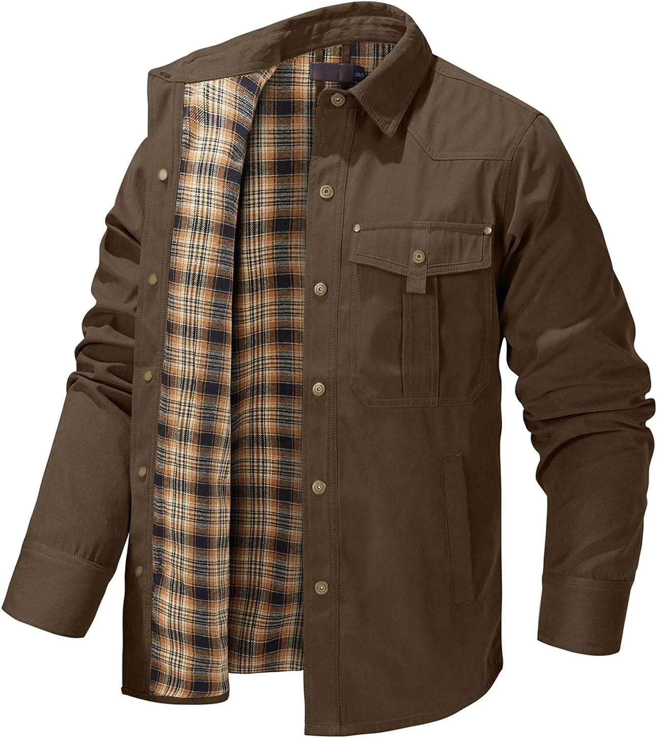 Flannel Lined Shirt Jacket for Men Lightweight Snap Button Western Cowboy Shirts Jackets Shacket