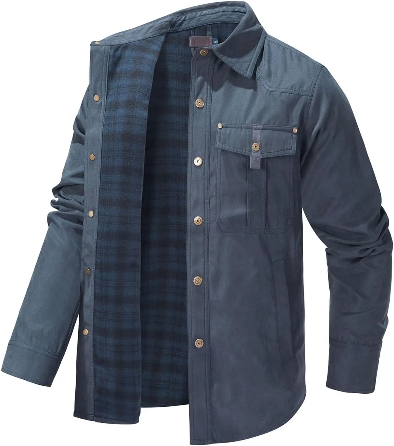 Flannel Lined Shirt Jacket for Men Lightweight Snap Button Western Cowboy Shirts Jackets Shacket