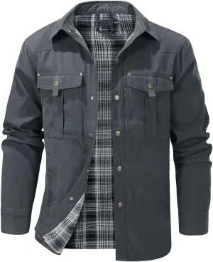 Flannel Lined Shirt Jacket for Men Lightweight Snap Button Western Cowboy Shirts Jackets Shacket